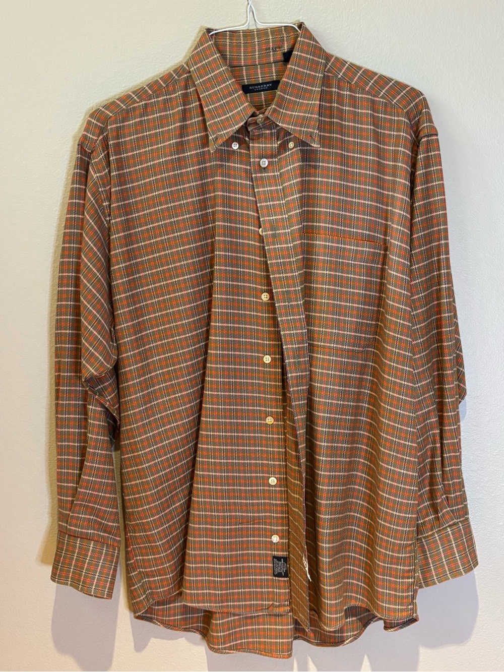 Burberry Orange Plaid Button-Down Shirt